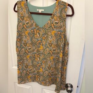 Cato 18/20  Paisley V-Neck Sleeveless Top in Teal and Mustard
